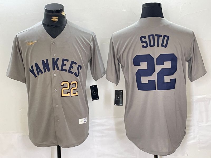 Men New York Yankees 22 Soto Grey Throwback Nike Game 2024 MLB Jersey style 8